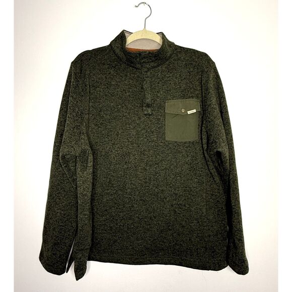 Woolrich Mens Green  Fleece Pullover Drifter 1/4 Snap Sweater Sz L - Picture 2 of 12